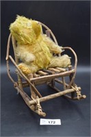 Vintage Bear with Wicker Rocking Chair