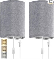 Set of Two, Fabric Shades Plug in Wall Sconces