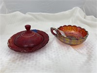Red Imperial Glass Bowl w/Handle & More