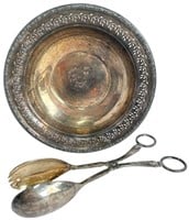 Silver Plated Bowl and Tongs
