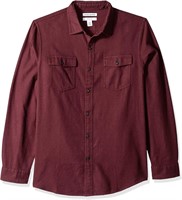 Men's Slim-Fit Flannel Shirt Large Burgundy