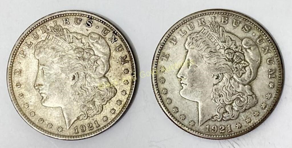 Pair of 1921 Morgan silver dollars