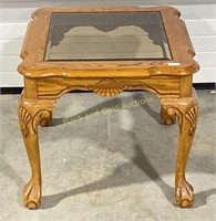 Solid Oak Side Table with Glass Insert