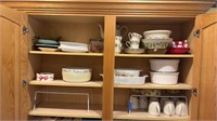 2 Shelves of Glassware, Pots, and Dishes