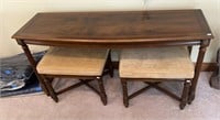 Small Wooden Table with 2 Stools (Table - 52”L x
