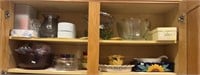 2 Shelves of Glassware, Pots, and Dishes