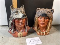 Small Native Am Grizzly and Wolf Spirit Busts