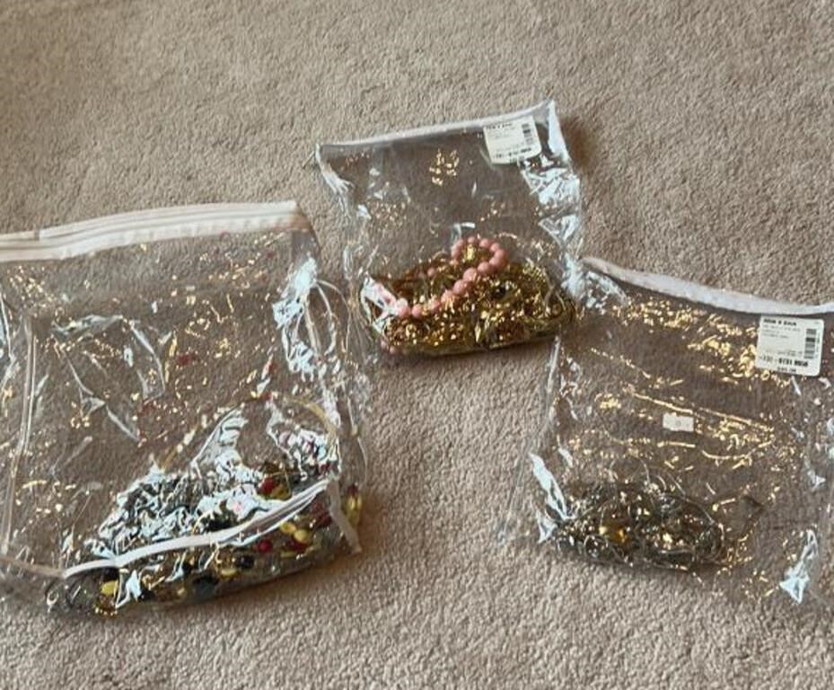3- Bags of Assorted Jewelry (2 Gold, 1 Silver)