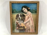 Framed Vintage Girl & Dog Print
