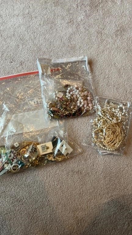 3- Bags of Assorted Gold and Pearl Jewelry