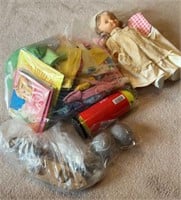 Miscellaneous Lot with Doll and Doll Clothes,