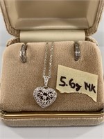 14kt Gold and diamond necklace and earring set, to