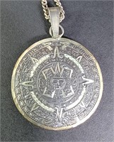 Sterling Aztec Calendar Pendant & Chain