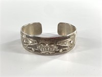 Tlingit Rave silver cuff bracelet, signed Chilton,