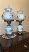 2 Glass Floral Lamps with Metal Base - 3-Way