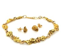 Alaskan gold nugget earrings and bracelet set, ver