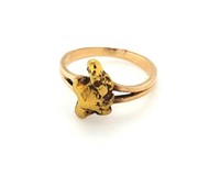 10kt Gold band with a 24kt Alaskan gold nugget, si