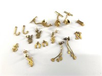 18kt Gold jewelry: pin, pendants, earrings, total