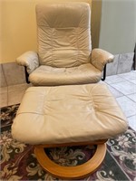 Chairworks Cream Colored Recliner & Ottoman (2)