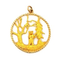 10kt Gold Alaskan themed pendant, bear in the wood