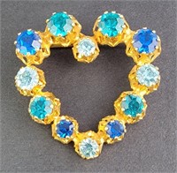 Blue Austrian Crystal Heart Brooch