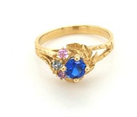 10kt Gold ring with various birth stones, total we