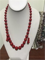 925 sterling silver necklace with earrings red