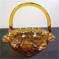 Fenton Amber Glass Thumb Print Basket