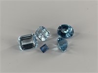 5 Blue topaz gemstones in various cuts all with ex