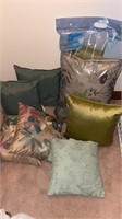 Variety of 8 Throw Pillows with Plastic Storage