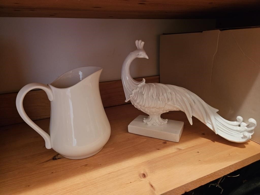 Ceramic pitcher,  ceramic birds and set of