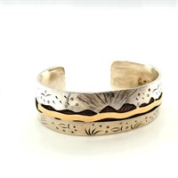 Sterling silver and 14kt gold cuff bracelet, with