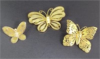 Golden Filigree & Pearl Butterfly Pins (3)
