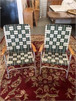 2 Vintage Folding Chairs W. Wood Arm Rest