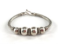 Sterling silver woven and beaded bracelet, total w