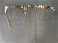 Rhinestone, Glass & Sterling Top Hat Pins (40)