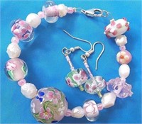Sterling Silver Glass Beads Bracelet & Earrings
