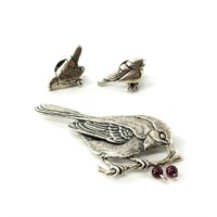 Gorgeous sterling silver bird earring set and pin,