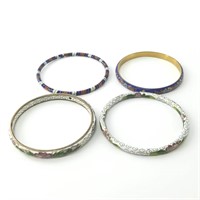 Set of 4 gorgeous brass, enamel bangle bracelet, b