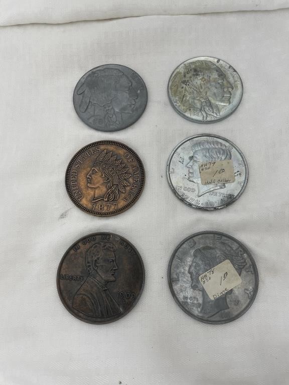 6-Coin Metal Medallions 3"Dia