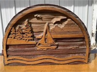 26" Across- Large Wood Carved Lake Setting Arch