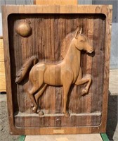 27"W x 34"T Large Wood Carved Horse Decoration