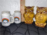 2 Sets S&P Shakers- Ceramic Owls-Columbus