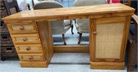 Pine Desk w/Caning Details (55.5"W x 17.5"D x
