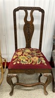 Wooden Chair w/Needlework Seat.  NO SHIPPING