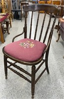 Wood Frame Chair w/Needlework Seat.  NO SHIPPING