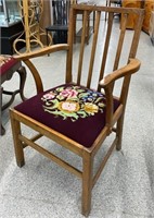 Old Wood Frame Chair w/Needlework Seat.  NO