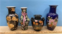 4 Asian Inspired Vases (6.5" To 10.5"H).