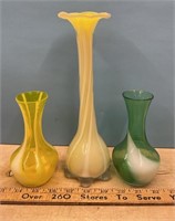 3 Unmarked Art Glass Vases (5.5" & 10.5"H).