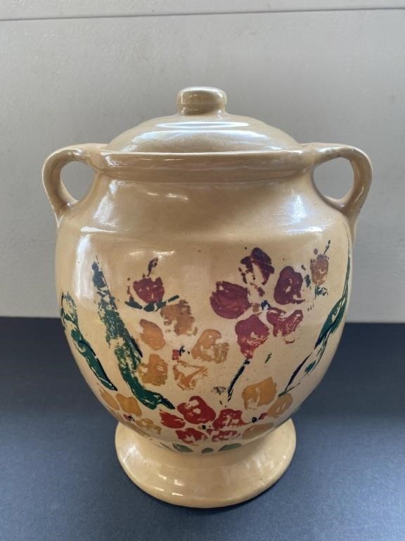 Vintage Floral American Pottery Jar w/Lid